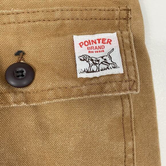 Vtg Pointer Brand Pants Sz 40x28 Tan Duck Canvas Hunting Double Knee Brush Guard - Picture 3 of 11